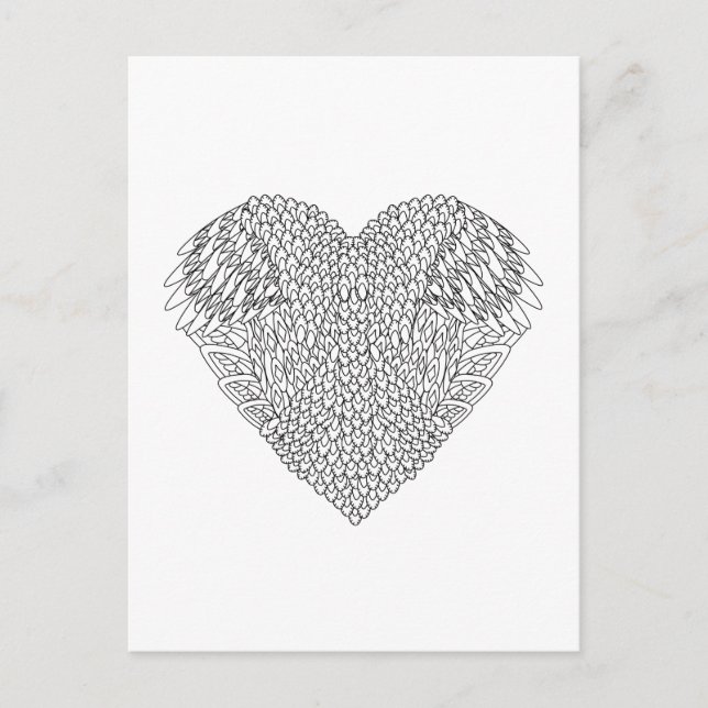 Carte Postale Doodle de coeur ailé (Devant)