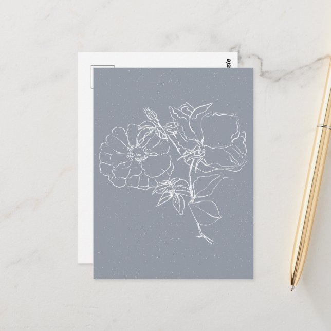 Carte Postale Doodle de fleur blanche  (Devant/Arrière en situation)