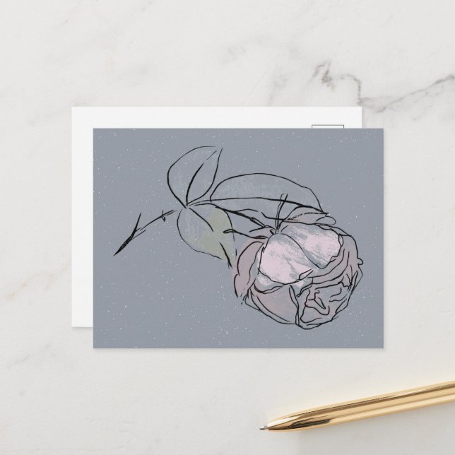 Carte Postale Doodle de fleur de rose  (Devant/Arrière en situation)