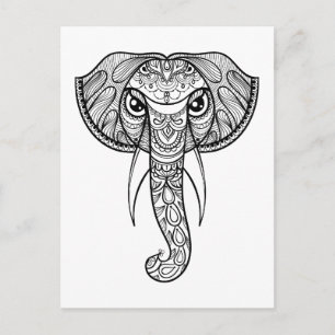 Carte Postale Doodle de tête d'éléphant