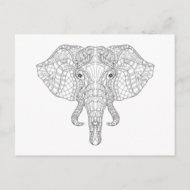 Carte Postale Doodle de tête d'éléphant 2 (Devant)