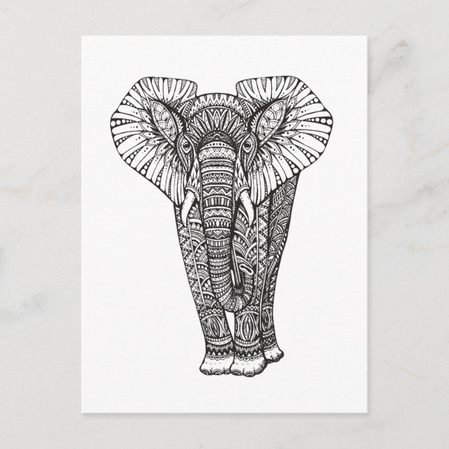 Carte Postale Doodle d'éléphant à motif Imaginaire (Devant)