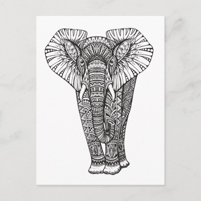 Carte Postale Doodle d'éléphant à motif Imaginaire (Devant)