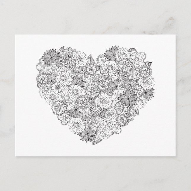 Carte Postale Doodle du coeur floral (Devant)