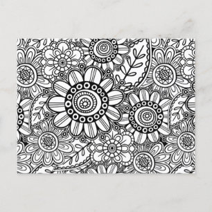 Carte Postale Doodle Folk Art Floral Line Motif