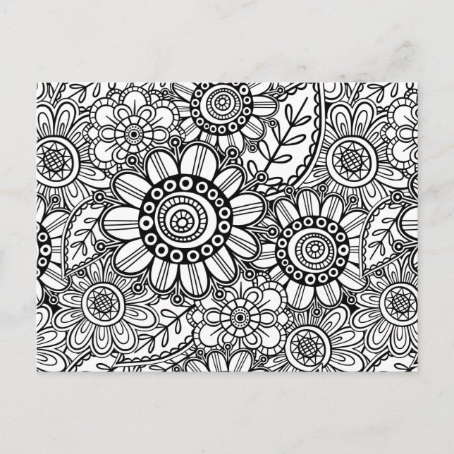 Carte Postale Doodle Folk Art Floral Line Motif (Devant)