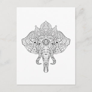 Carte Postale Doodle inspiré par la tête d'éléphant