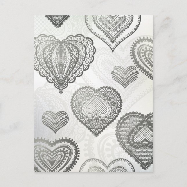 Carte Postale Doodle & lace grey hearts (Devant)