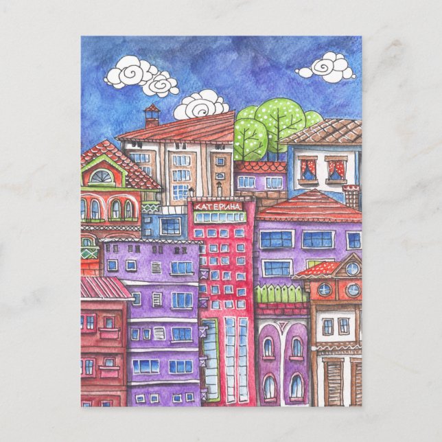 Carte Postale Doodle town. (Devant)