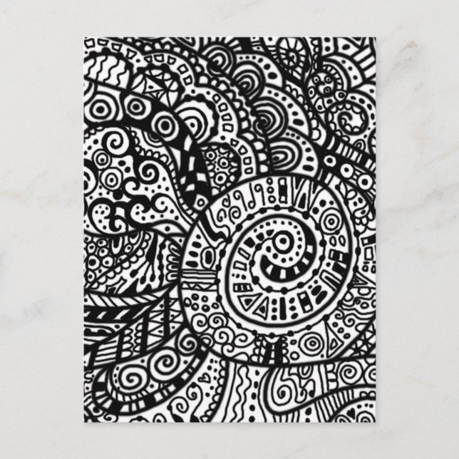 Carte Postale Doodles peints à la main en noir et blanc (Devant)