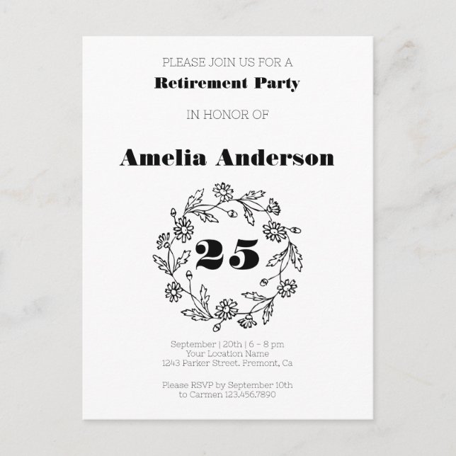 Carte Postale Doodretraite fleur moderne noir (Devant)