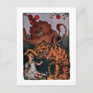 Carte Postale Dorothy avec le Lion cowardly et un Tigre