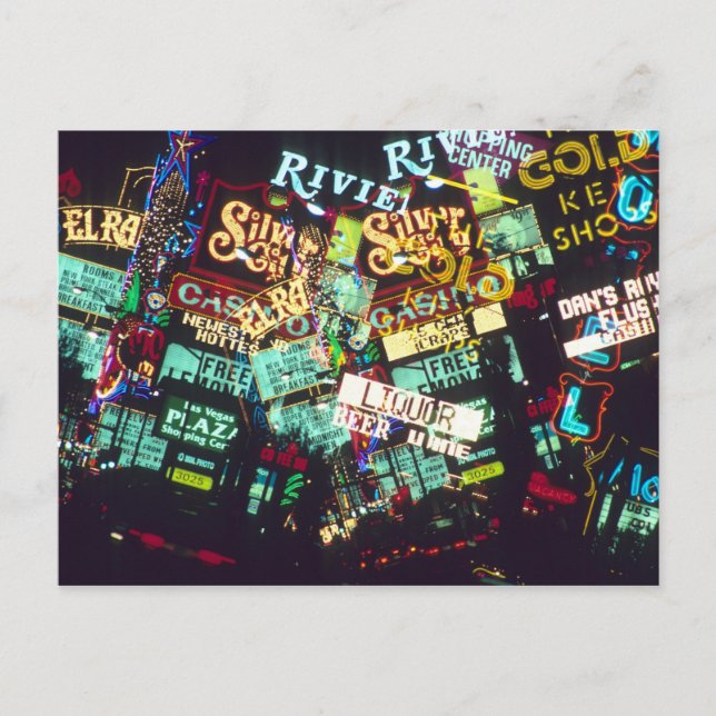 Carte Postale Double exposition, panneaux casino, Las Vegas, (Devant)