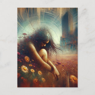 Carte Postale Double Fleurs d'exposition Abandonnée Femme de vil