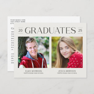 Carte Postale Double Graduation simple Deux Photos Crème & Gris