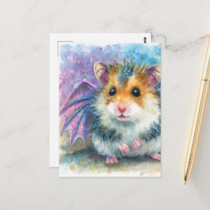 Carte Postale Douce Aquarelle de Hamster Dragon