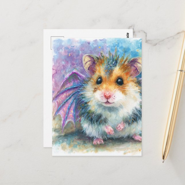 Carte Postale Douce Aquarelle de Hamster Dragon (Devant/Arrière en situation)