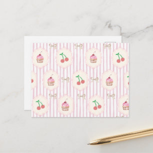Carte Postale Douce Cupcakes Shabby Chic Cerises Rose