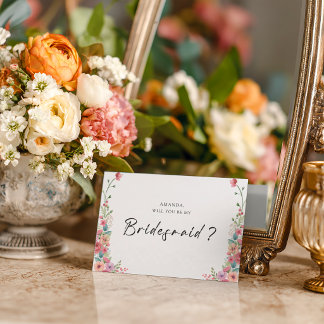 Carte Postale Douce Demoiselle d'Honneur Florale Rose Poussiéreu
