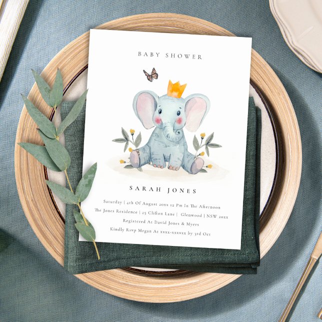 Carte Postale Douce éléphant bébé de la forêt feuillage Baby Sho (Créateur téléchargé)