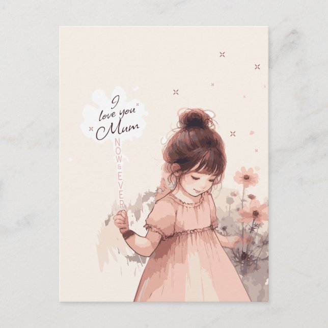 Carte Postale Douce Fille Amour Maman (Devant)