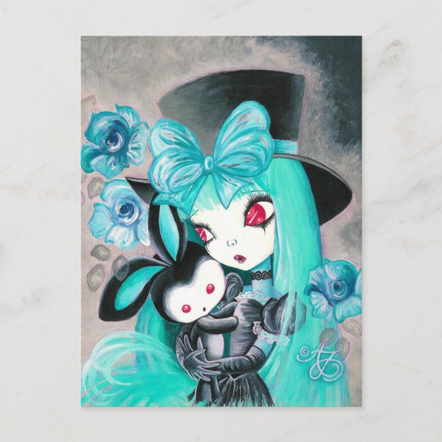 Carte Postale Douce Fille Gothique Avec Lapin (Devant)
