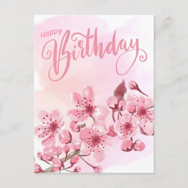 Carte Postale Douce Fleur de Cerisier Rose Anniversaire (Devant)