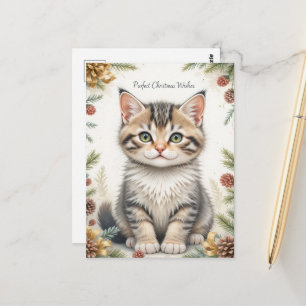 Carte Postale Douce floralité de Noël au pastel pour chaton mign