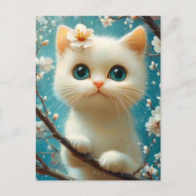 Carte Postale Douce petite chatte aux yeux bleus (Devant)