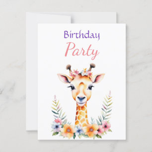 Carte Postale Douce petite girafe florale Fête d'anniversaire de