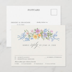 Carte Postale Douce Réponse Florale de Jardin Orné de Pastel Chi