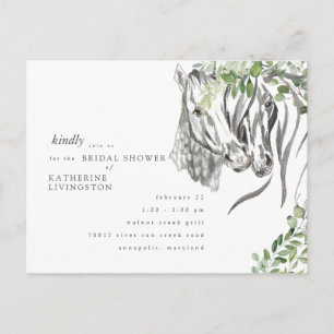 Carte Postale Douche de Mariée Rustique avec Chevaux qui se Touc