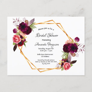 Carte Postale Douche nuptiale dusté rose blanc bordeaux invitati