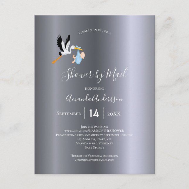 Carte Postale Douche par la cigogne de courrier bébé garçon arge (Devant)