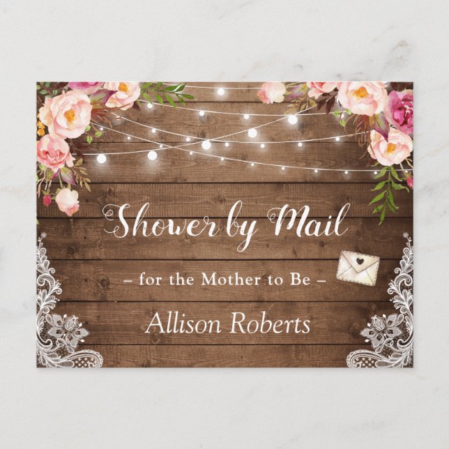 Carte Postale Douche par Mail Rustic Floral Lace String Lights (Devant)