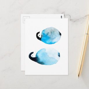 Carte Postale Doux art aquarelle de manchot