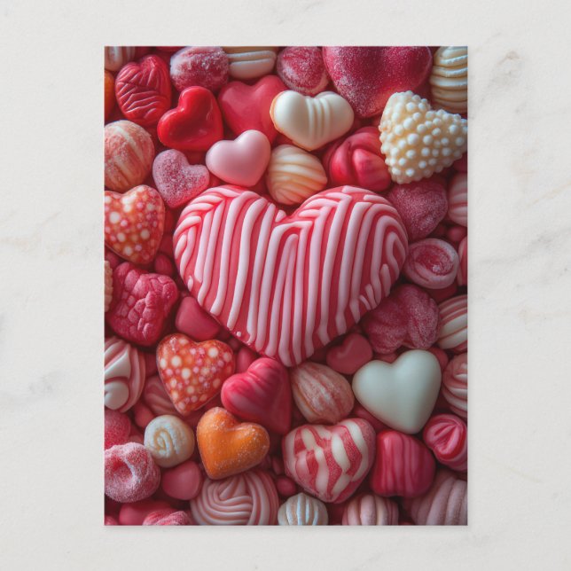 Carte Postale Doux coeurs colorés Saint-Valentin (Devant)