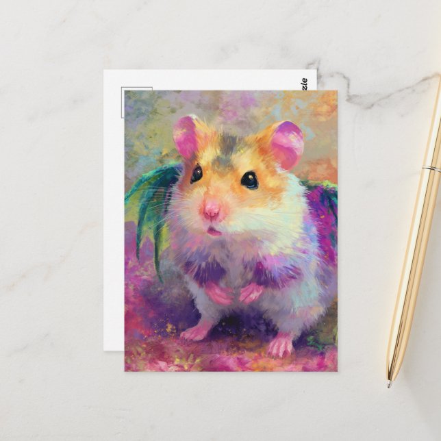 Carte Postale Doux Dragon Hamster (Devant/Arrière en situation)