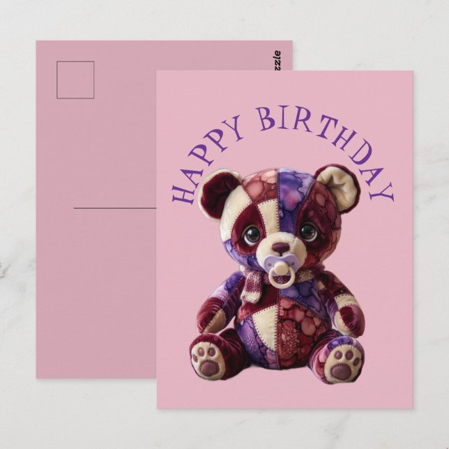 Carte Postale Doux ours en patchwork câlin (Devant / Derrière)