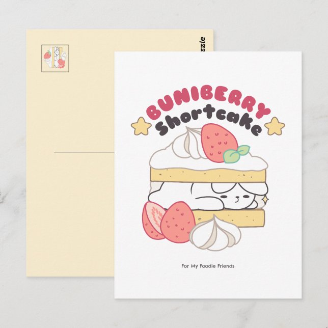 Carte Postale Doux Snuggets : Buniberry Shortcake Delight (Devant / Derrière)
