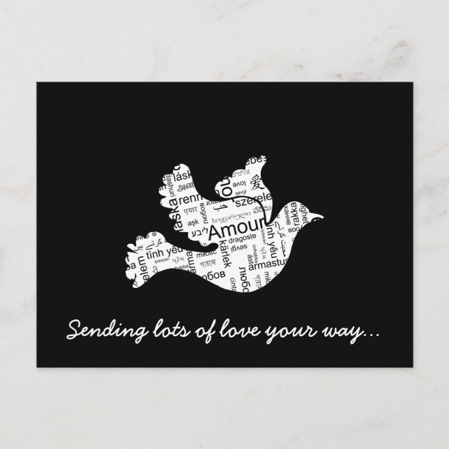 Carte Postale Dove mot typographie amour dans différentes langue (Devant)