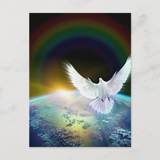Carte Postale Dove of peace holy spirit over earth with Rainbow. (Devant)