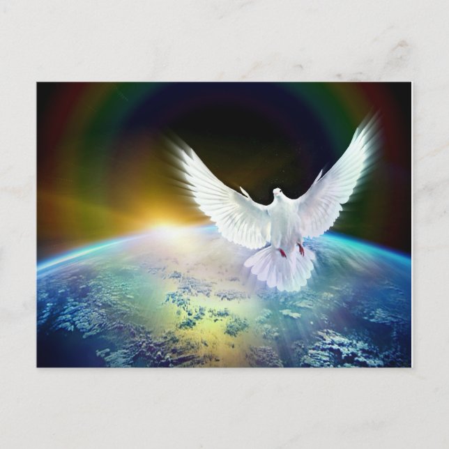 Carte Postale Dove of peace holy spirit over earth with Rainbow. (Devant)
