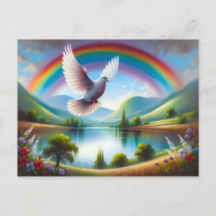 Carte Postale Dove volant sous un arc-en-ciel