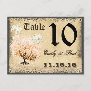 Carte Postale Doves Coral Heart Leaf Tree Table Number Card