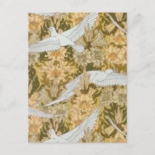 Carte Postale Doves et fleurs Art Déco vintage