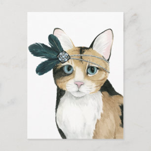 Carte Postale Downton Cat   Bejeweled With Feathers