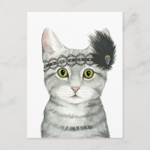 Carte Postale Downton Cat   Bejewted With Lace