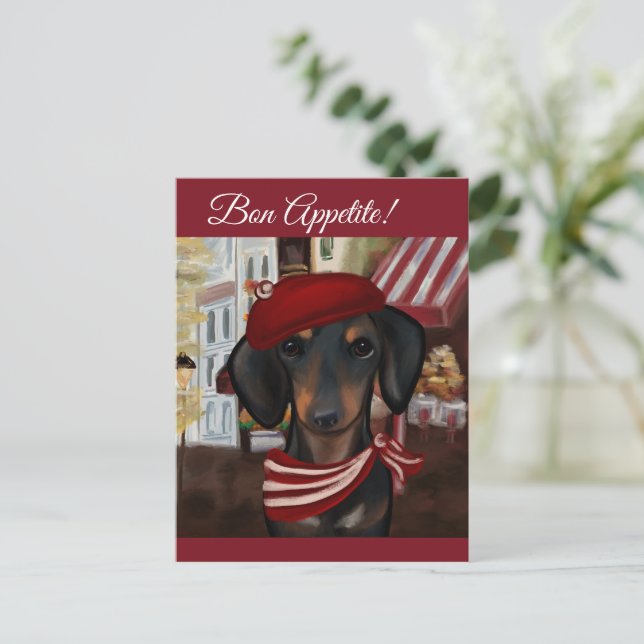 Carte Postale Doxie noir et feu (Debout devant)