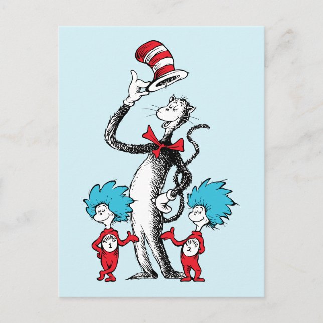 Carte Postale Dr Seuss | Chat dans le Casquette, Chose un & Chos (Devant)